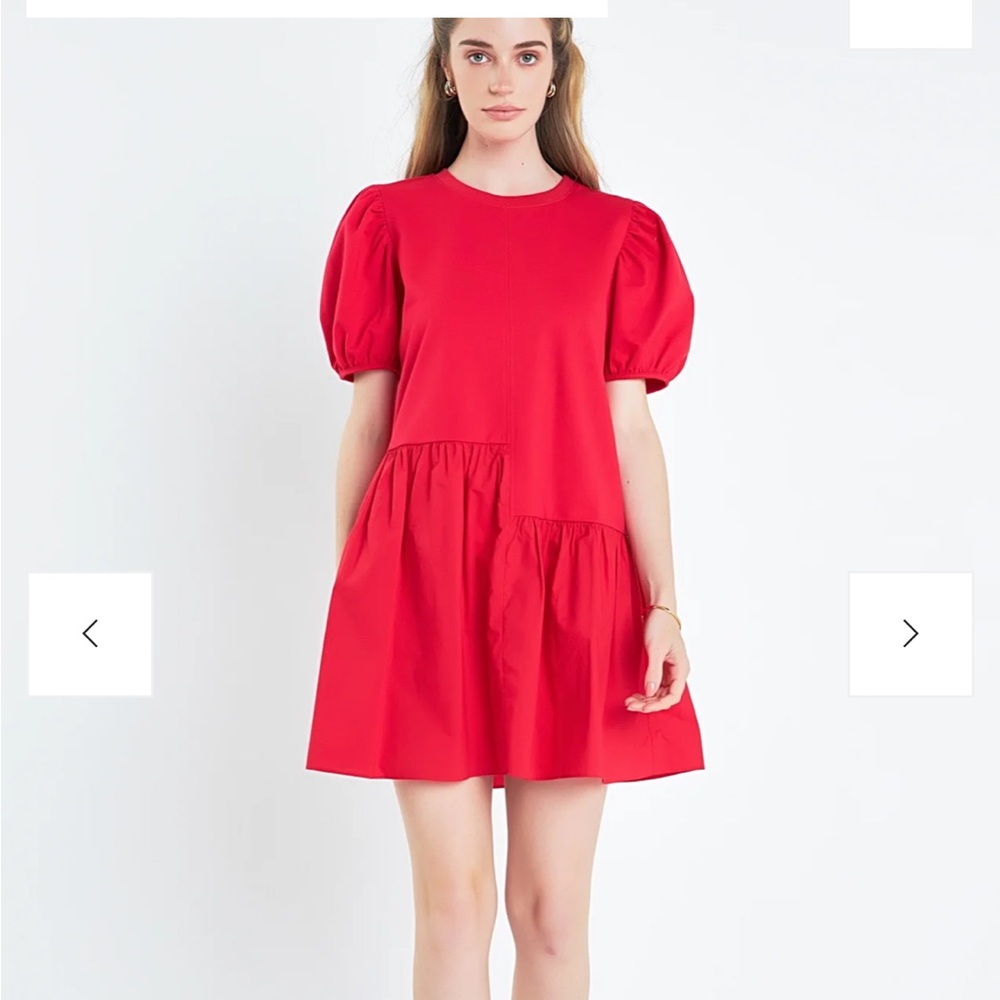 ENGLISH FACTORY: Knit Woven Mixed Dress Red